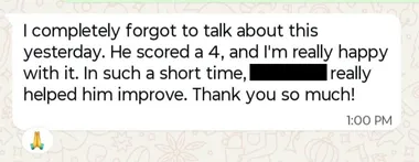 Parent testimonial screenshot