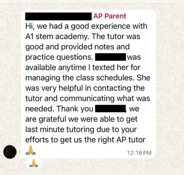 Parent testimonial screenshot