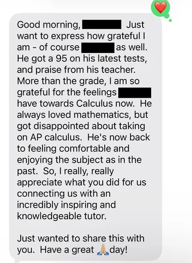 Parent testimonial screenshot