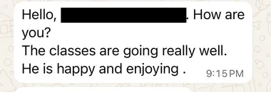Parent testimonial screenshot
